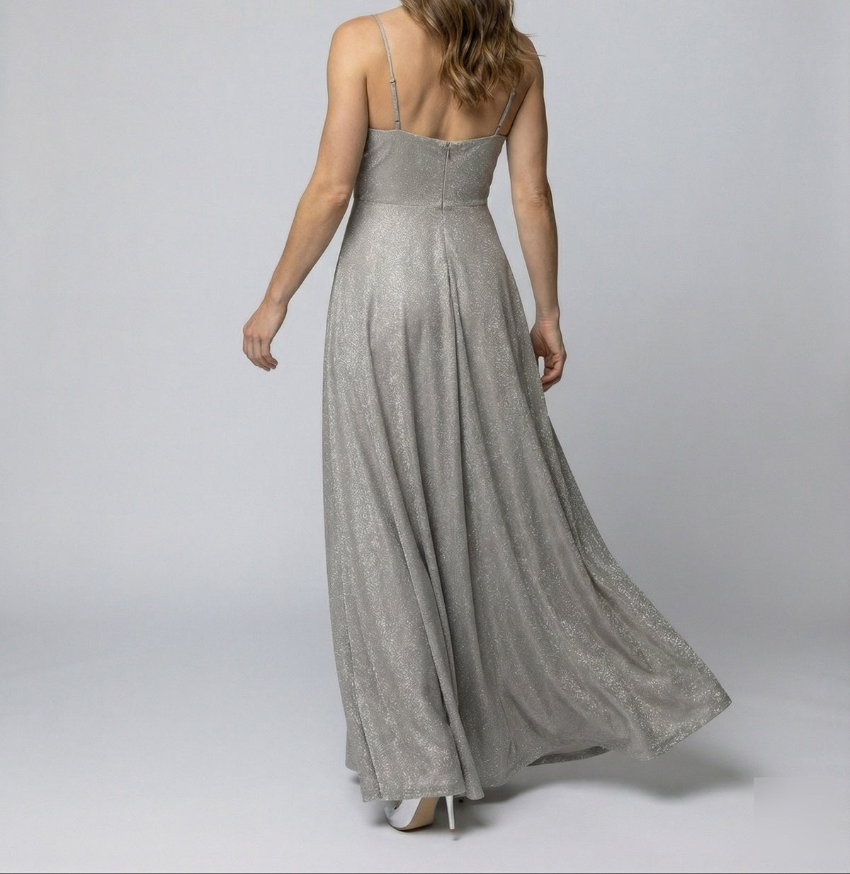 Vestido largo brillante para mujer con escote pronunciado en V - Vestido de corte A con tirantes finos para galas y veladas formales