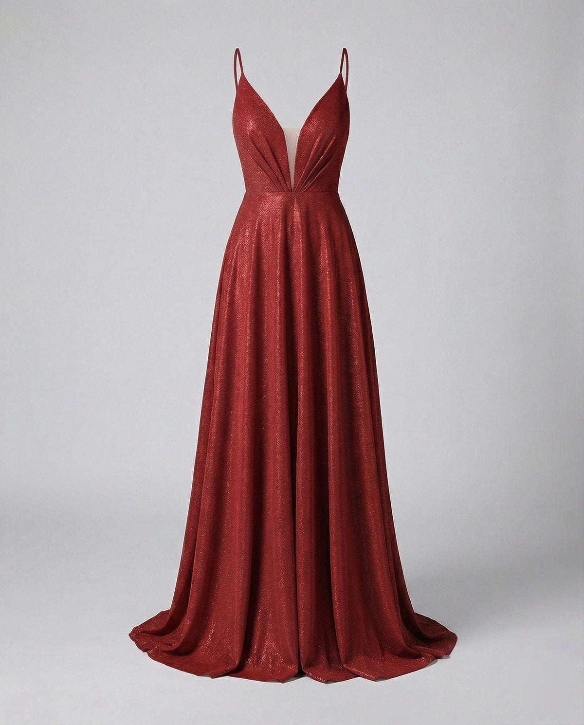 Vestido largo brillante para mujer con escote pronunciado en V - Vestido de corte A con tirantes finos para galas y veladas formales