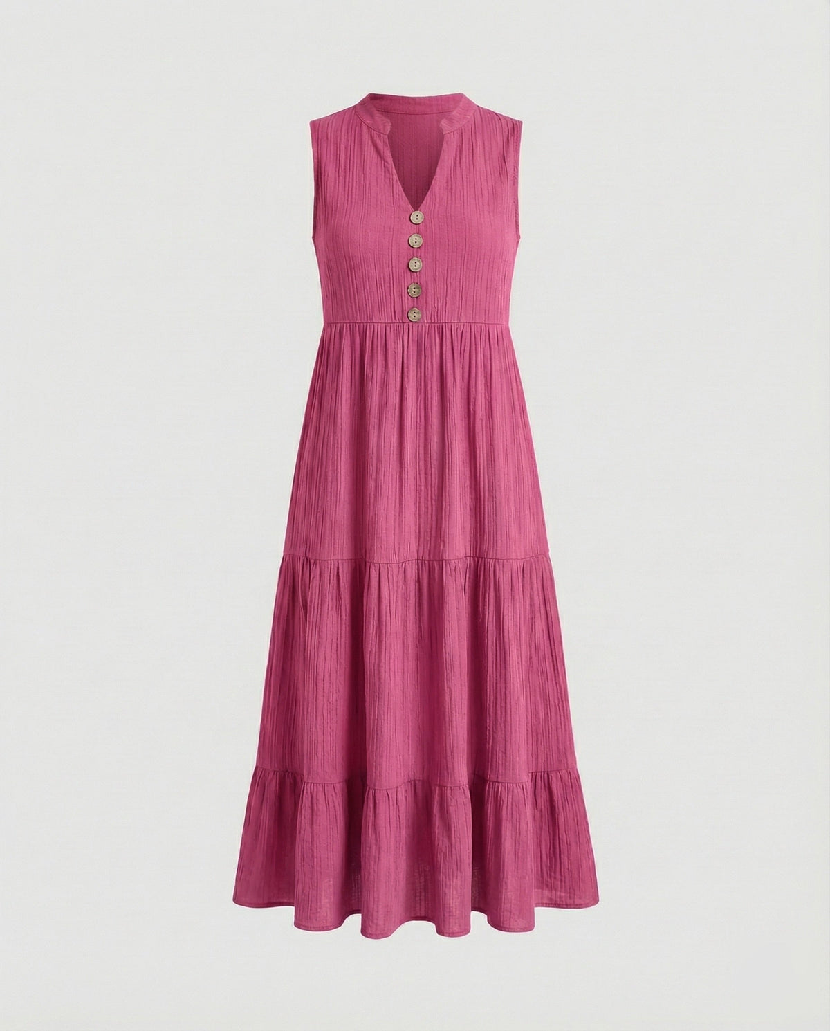 Robe midi texturée à volants pour femme, avec encolure échancrée – Modèle sans manches à détails boutonnés, idéal pour les vacances d’été et les sorties de tous les jours