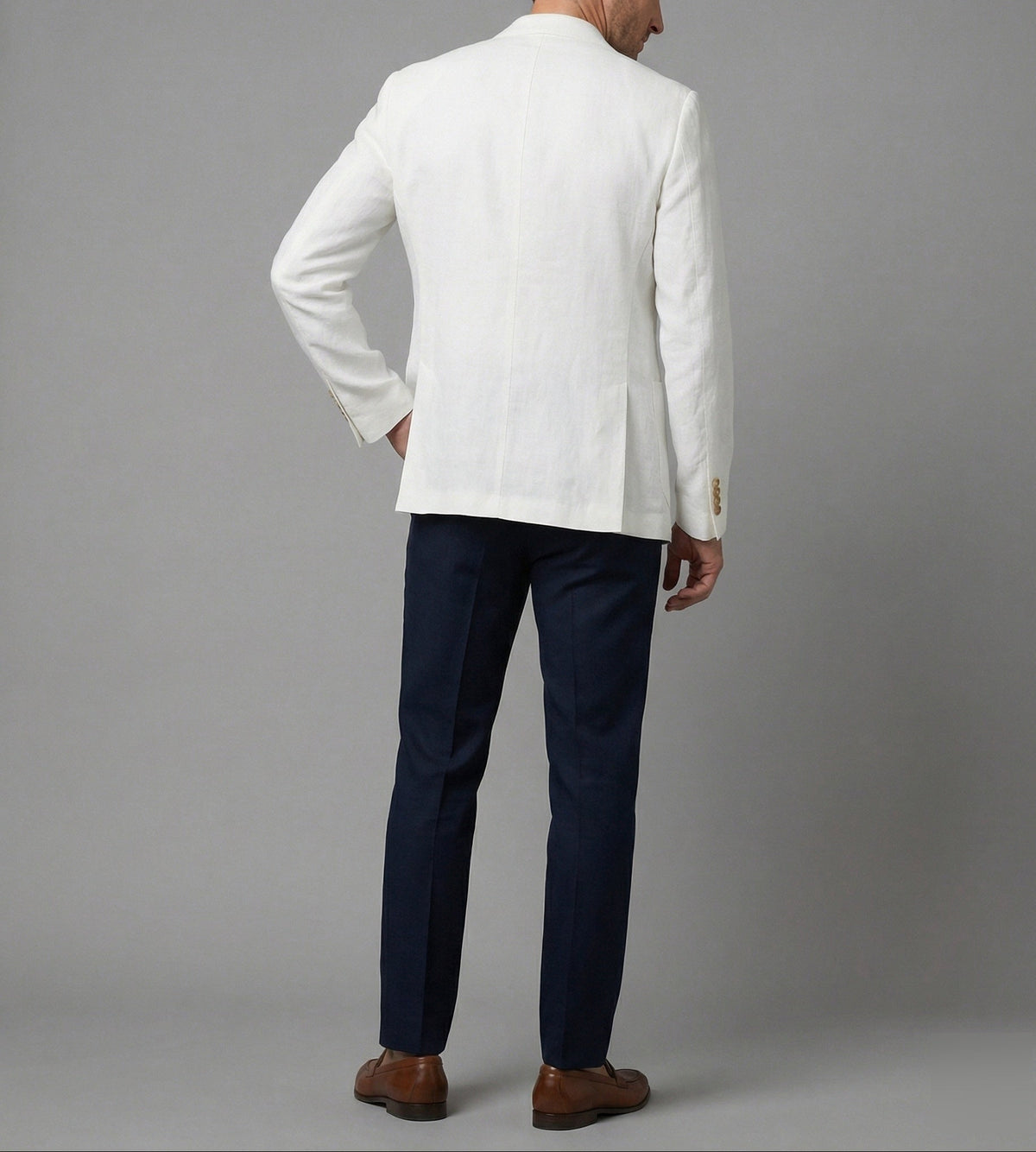 Blazer cruzado com aspeto de linho, gola xale e punhos abotoados para homem, ideal para eventos de verão e looks casuais elegantes