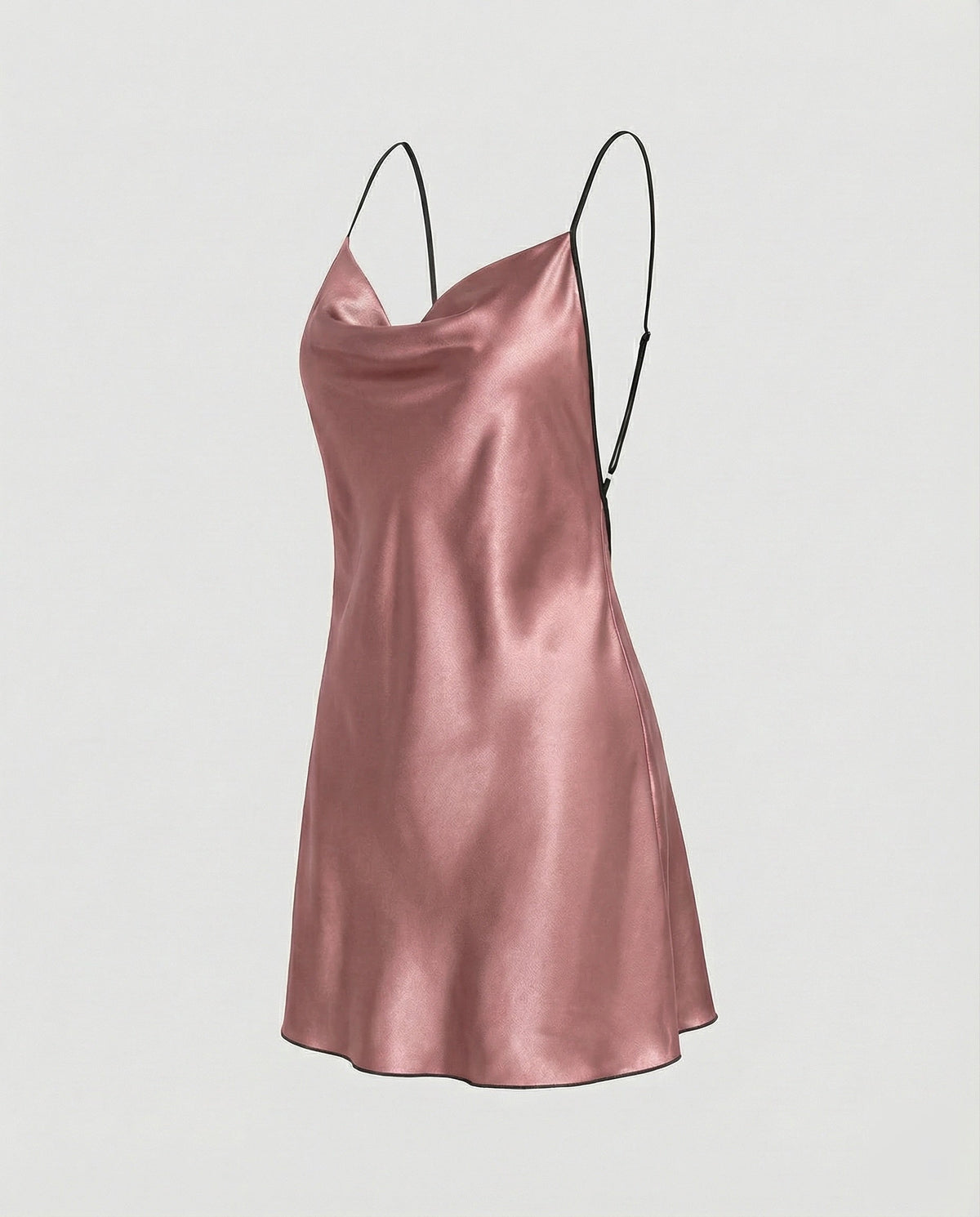 Women’s Satin Mini Slip Dress – Draped Cowl Neck with Contrast Spaghetti Straps for Parties and Evening Wear
