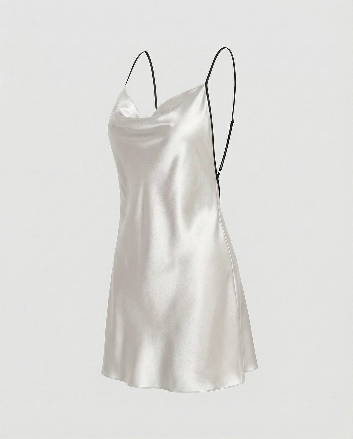 Women’s Satin Mini Slip Dress – Draped Cowl Neck with Contrast Spaghetti Straps for Parties and Evening Wear