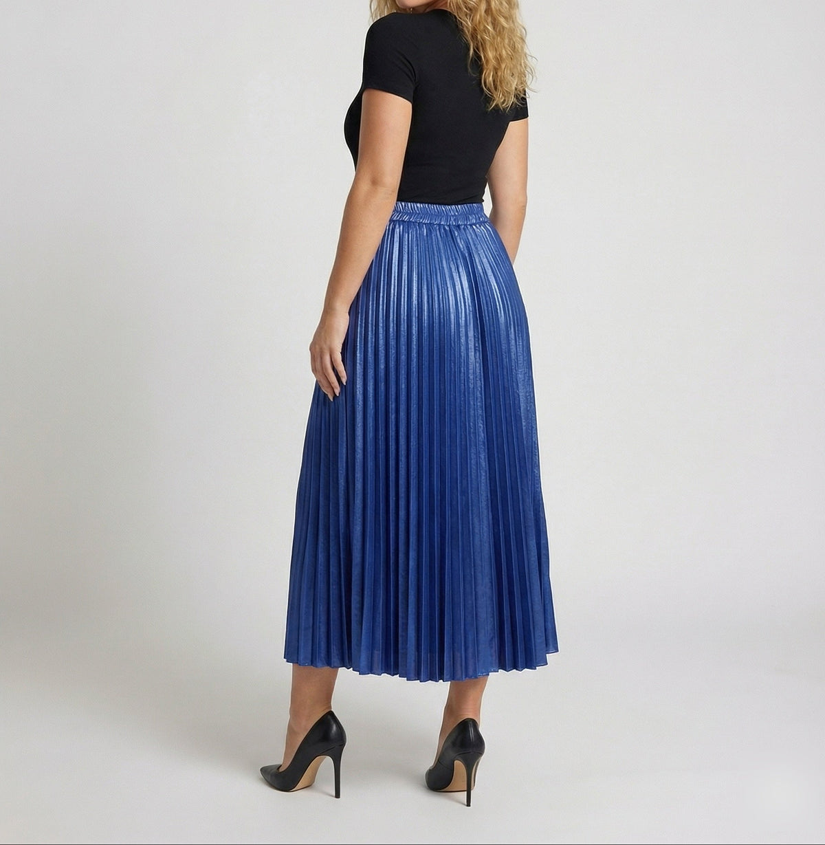 Fustă midi plisată în acordeon, strălucitoare, pentru femei – Fustă elegantă în A, cu aspect de satin și talie elastică, pentru ținute de seară și ținute casual elegante