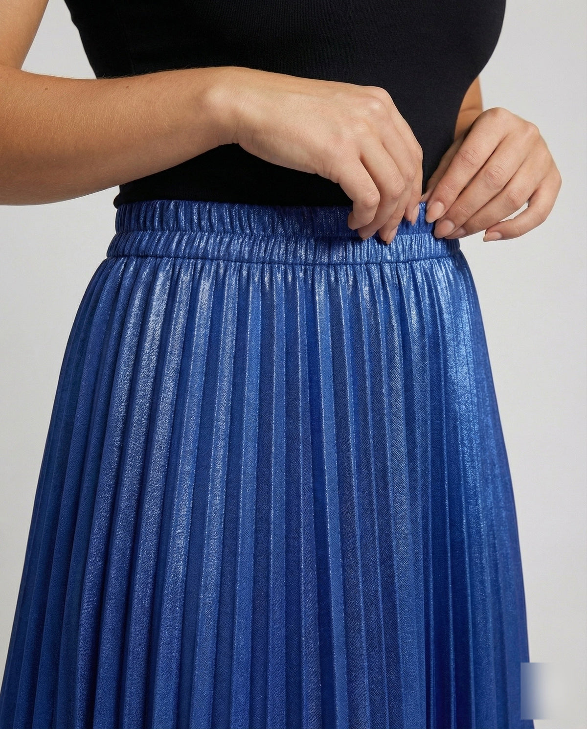 Fustă midi plisată în acordeon, strălucitoare, pentru femei – Fustă elegantă în A, cu aspect de satin și talie elastică, pentru ținute de seară și ținute casual elegante