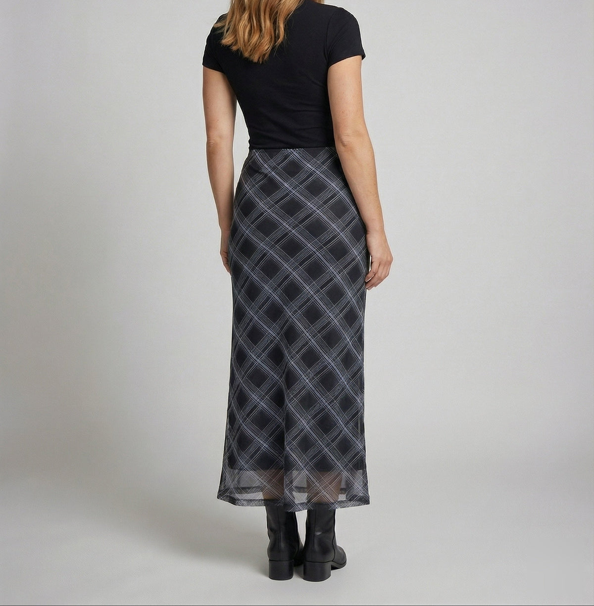 Fustă maxi imprimată pentru femei, croială pe bie – fustă lungă elegantă, cu talie înaltă și tiv evazat, pentru birou și ținute casual elegante