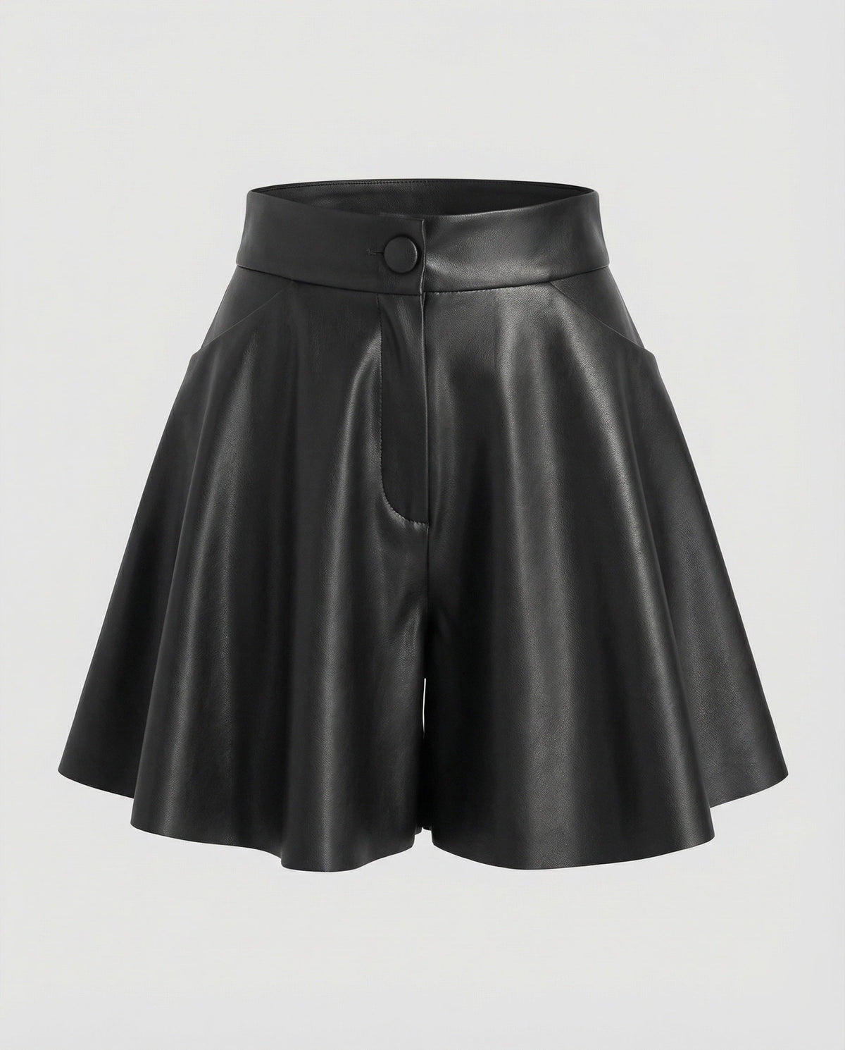 Fustă mini evazată din piele ecologică, cu talie înaltă, pentru femei – fustă în linie A, cu aspect de piele, închidere cu nasture și fermoar, pentru ținute elegante casual și de seară