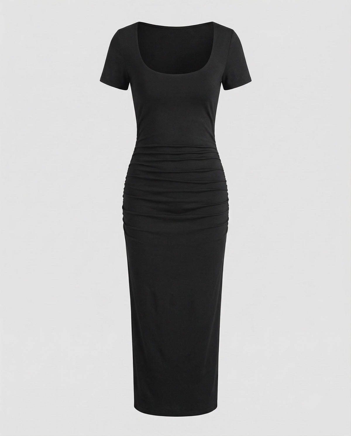 فستان ميدي نسائي جيرسي بقصة ضيقة - فستان بوديكون بأكمام قصيرة وياقة دائرية وقصة انسيابية لإطلالة أنيقة كاجوال ومناسبات المساء