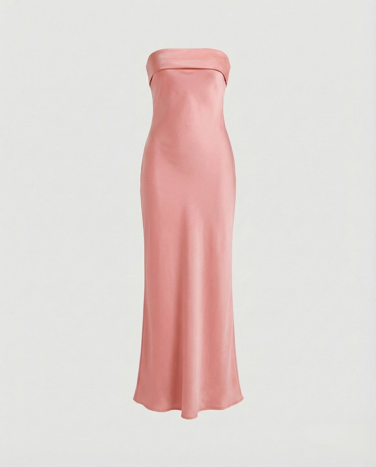 Rochie maxi elegantă din satin, fără bretele, pentru femei - Decolteu minimalist bandeau, detaliu plisat la bust și siluetă fluidă, pentru nunți și evenimente formale de seară