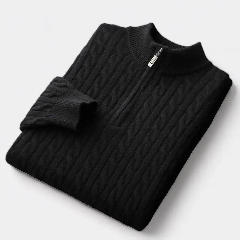 Men’s Merino Cable Knit Quarter-Zip Sweater – Refined Cold-Weather Layer for Smart Dressing
