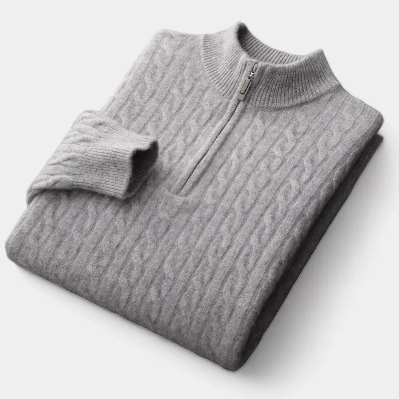 Men’s Merino Cable Knit Quarter-Zip Sweater – Refined Cold-Weather Layer for Smart Dressing