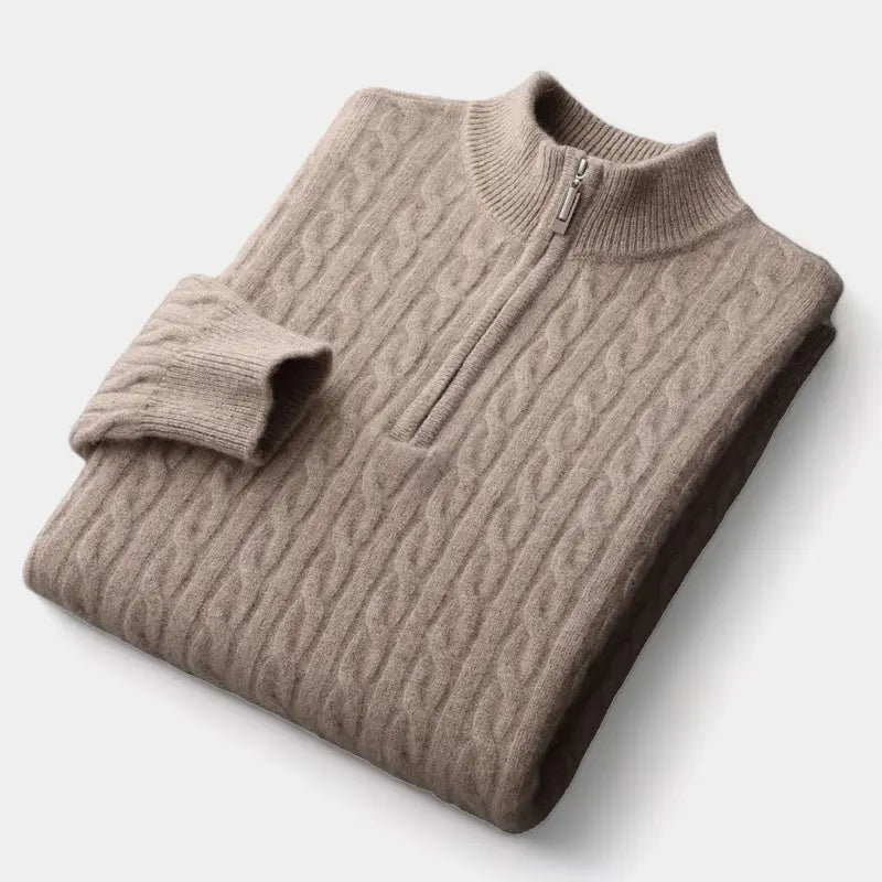 Men’s Merino Cable Knit Quarter-Zip Sweater – Refined Cold-Weather Layer for Smart Dressing