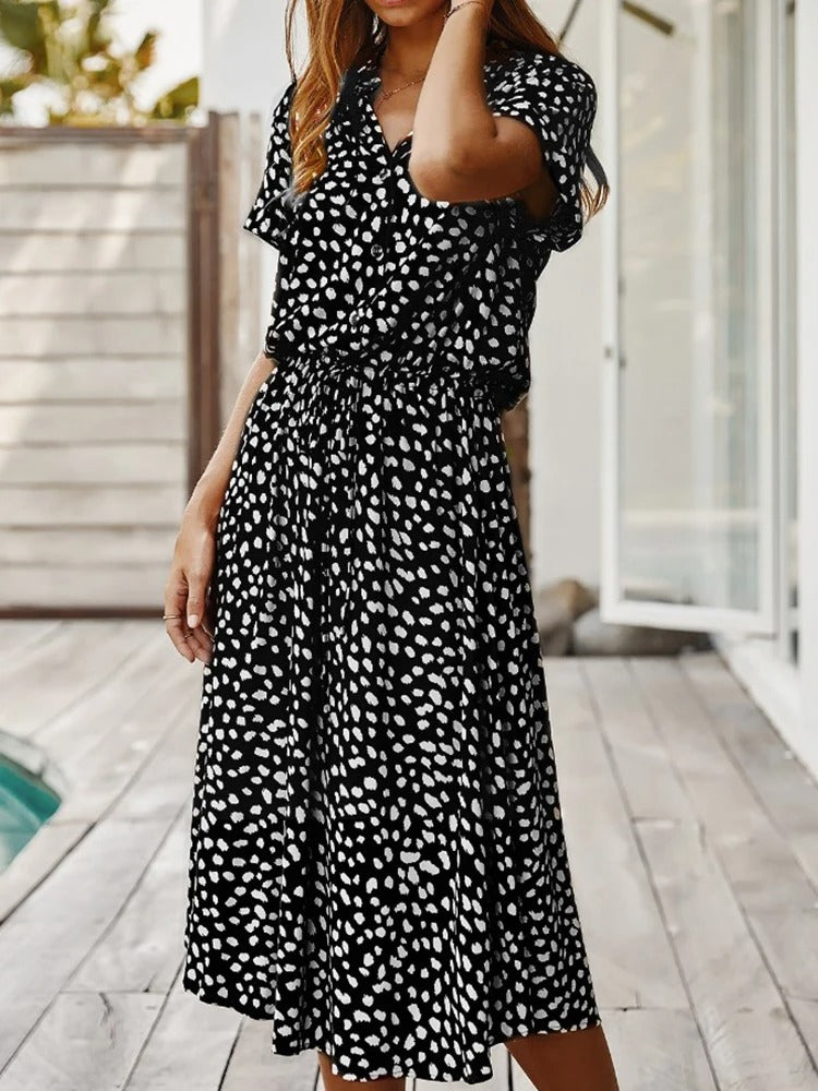 Abito Estivo Midi da Donna con Vita Regolabile, Leggero, Stampato, Casual, Elegante, Perfetto per le Vacanze