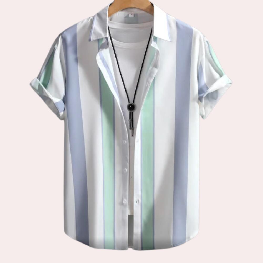 Men’s Striped Short Sleeve Shirt Pastel Vertical Relaxed Fit
