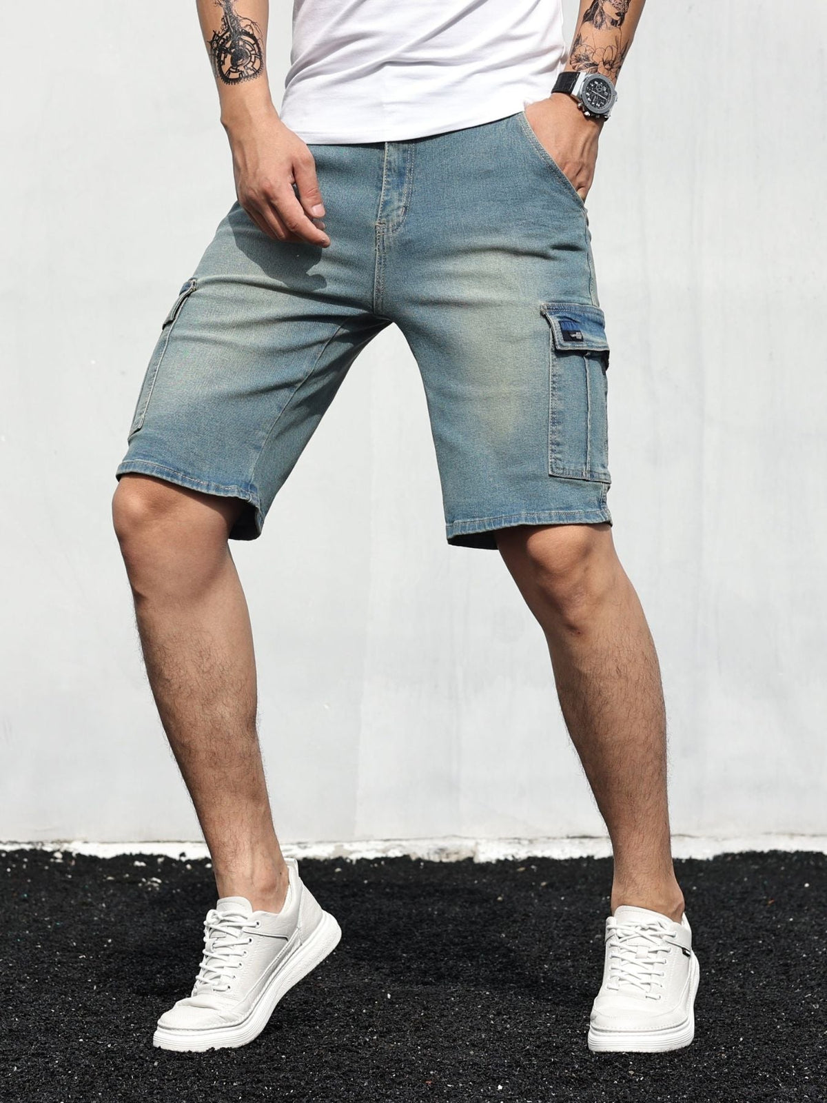 Men’s Relaxed Cargo Denim Shorts – Multi-Pocket Streetwear Jeans for Summer Wear