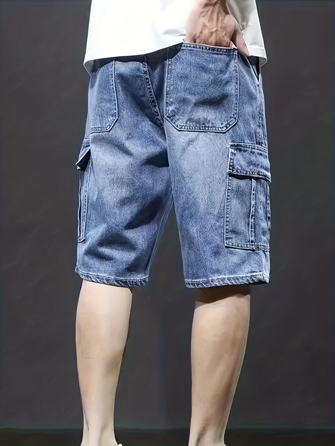 Men’s Relaxed Cargo Denim Shorts – Multi-Pocket Streetwear Jeans for Summer Wear
