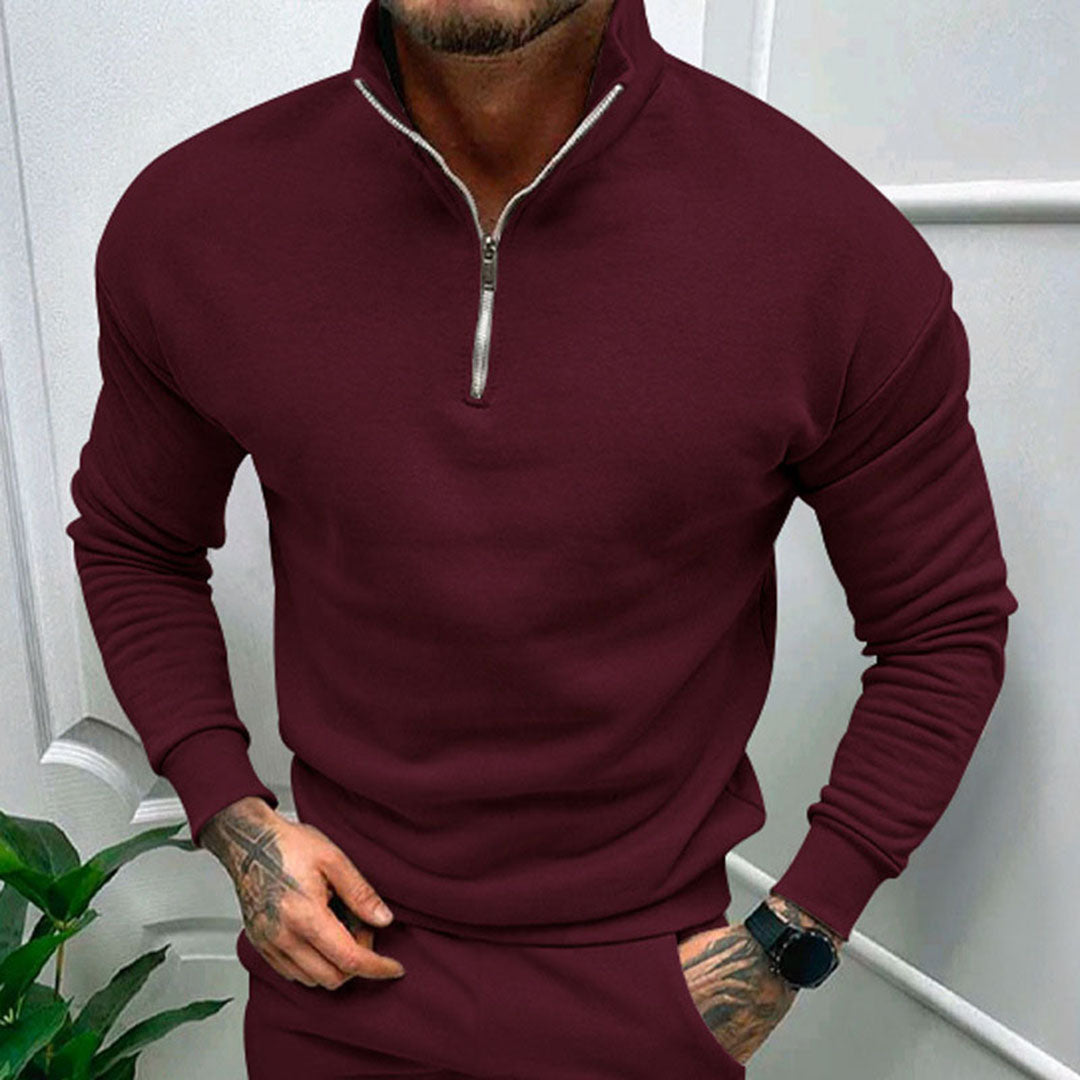 Herresweater med ståkrave og strømlinet halv lynlås