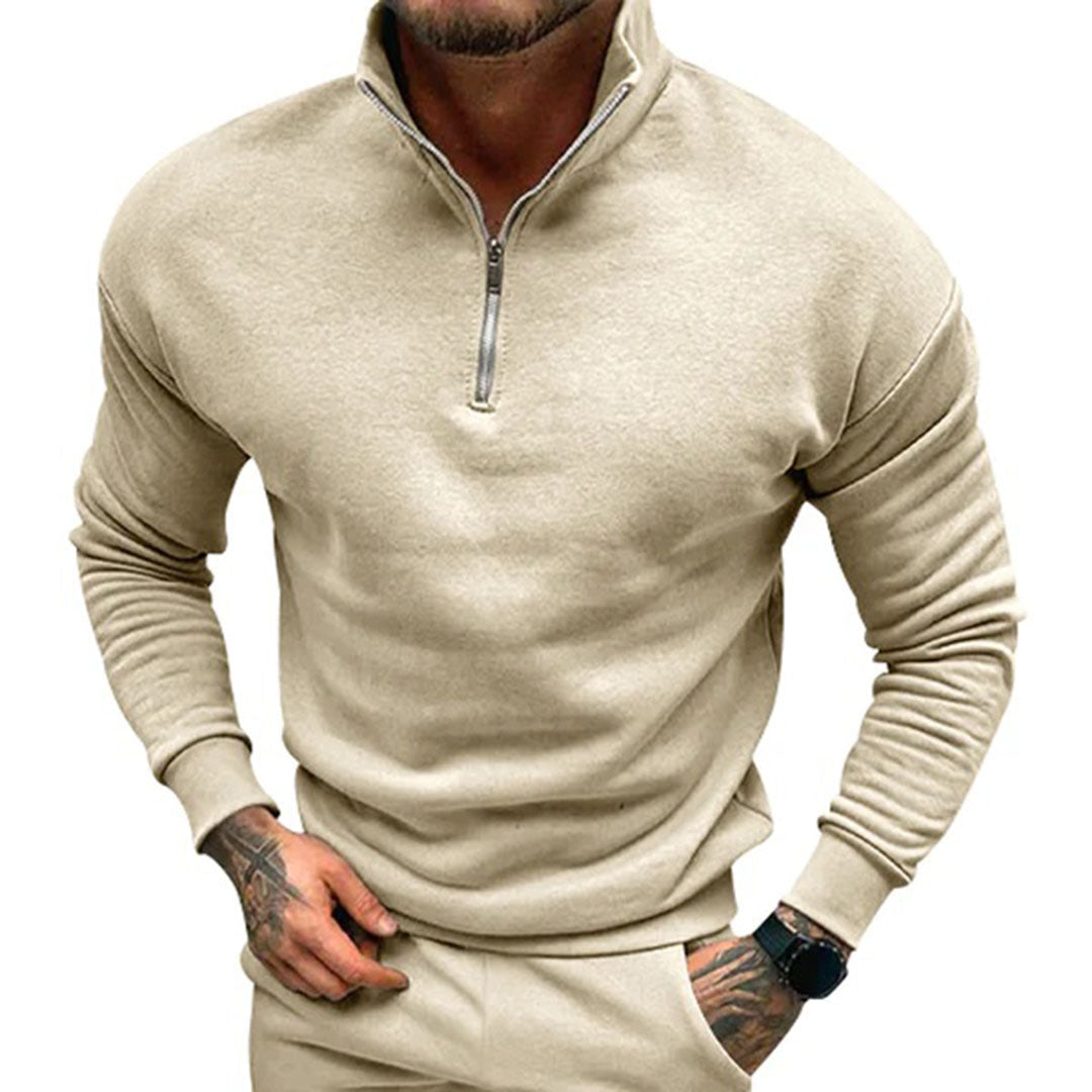 Herresweater med ståkrave og strømlinet halv lynlås