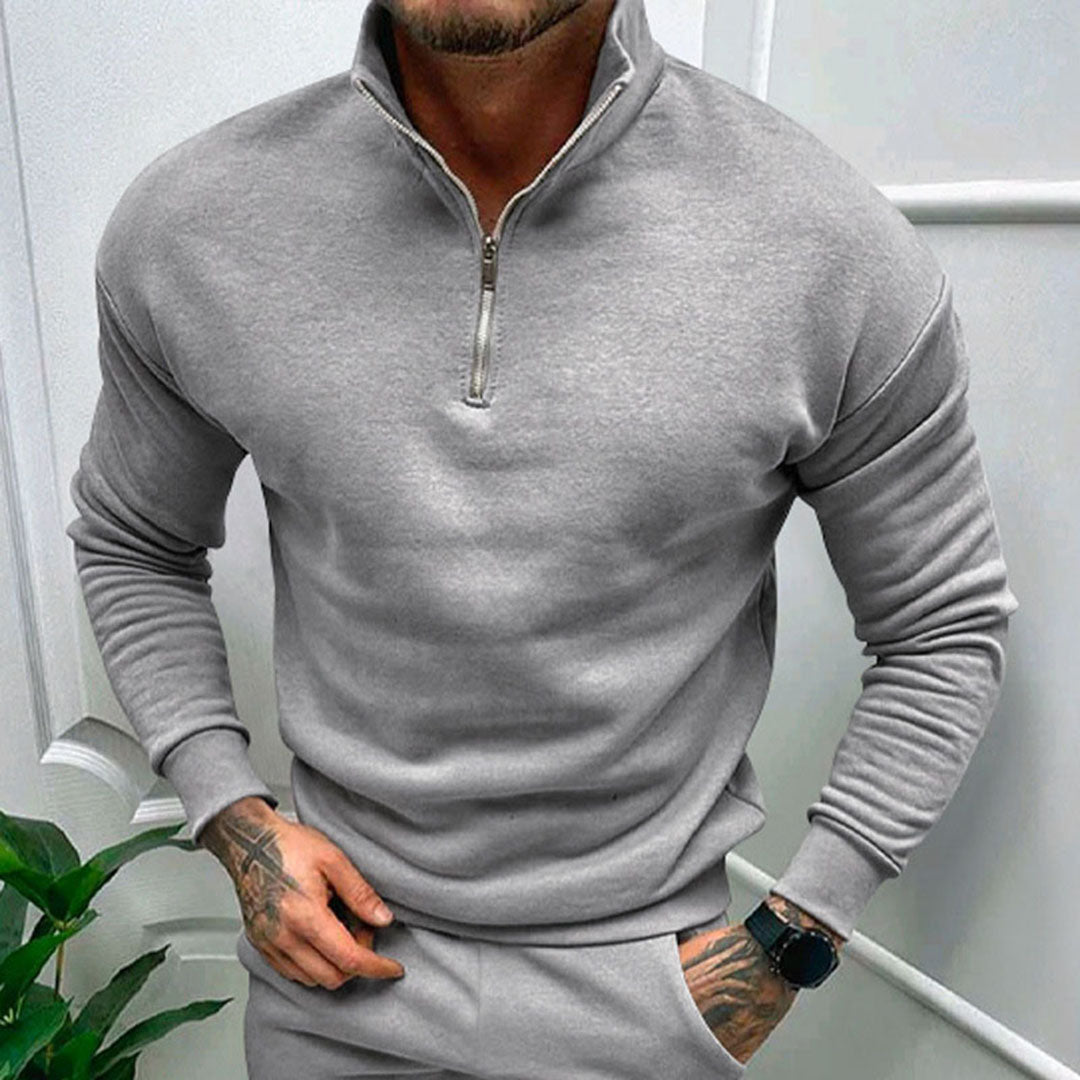 Herresweater med ståkrave og strømlinet halv lynlås