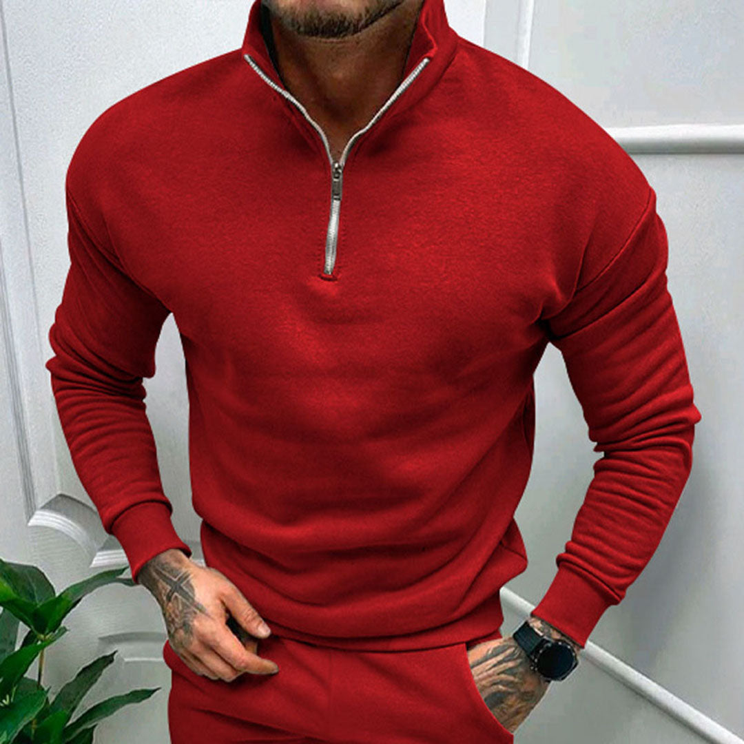 Herresweater med ståkrave og strømlinet halv lynlås