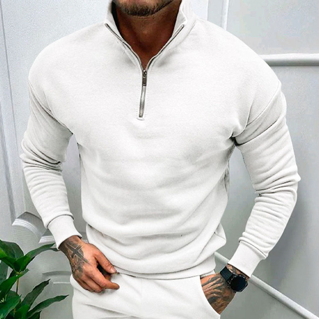 Herresweater med ståkrave og strømlinet halv lynlås