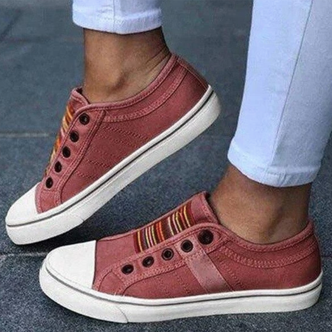 Women’s Double-Strap Low-Top Sneakers – Casual Hook-and-Loop Canvas-Style Trainers with Contrast Toe Cap for Everyday Wear
