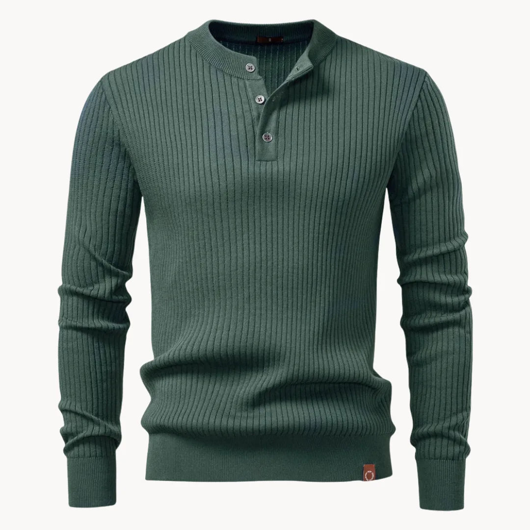 Muški rebrasti pleteni džemper s Henley-izrezom – pripijeni pulover dugih rukava s kopčanjem na vratu za ležerni i elegantno-ležerni stil