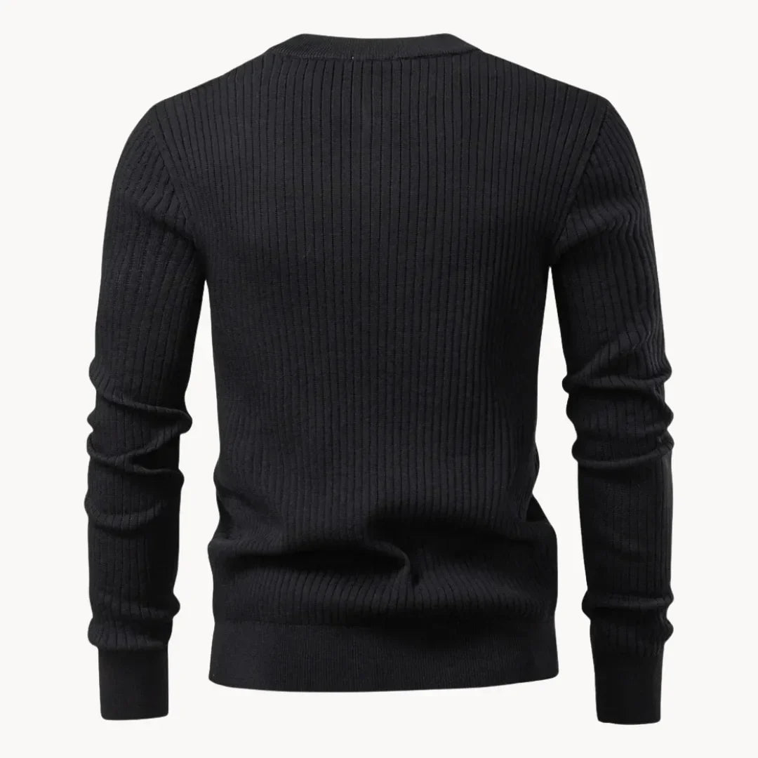 Muški rebrasti pleteni džemper s Henley-izrezom – pripijeni pulover dugih rukava s kopčanjem na vratu za ležerni i elegantno-ležerni stil