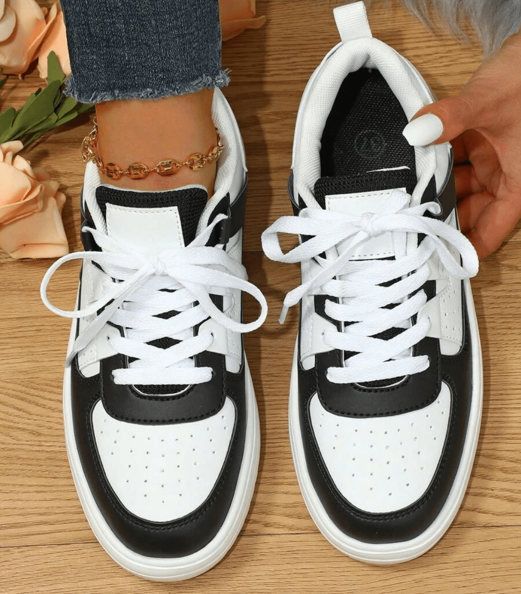 Women’s Platform Sneakers with Perforated Toe and Panel Detail