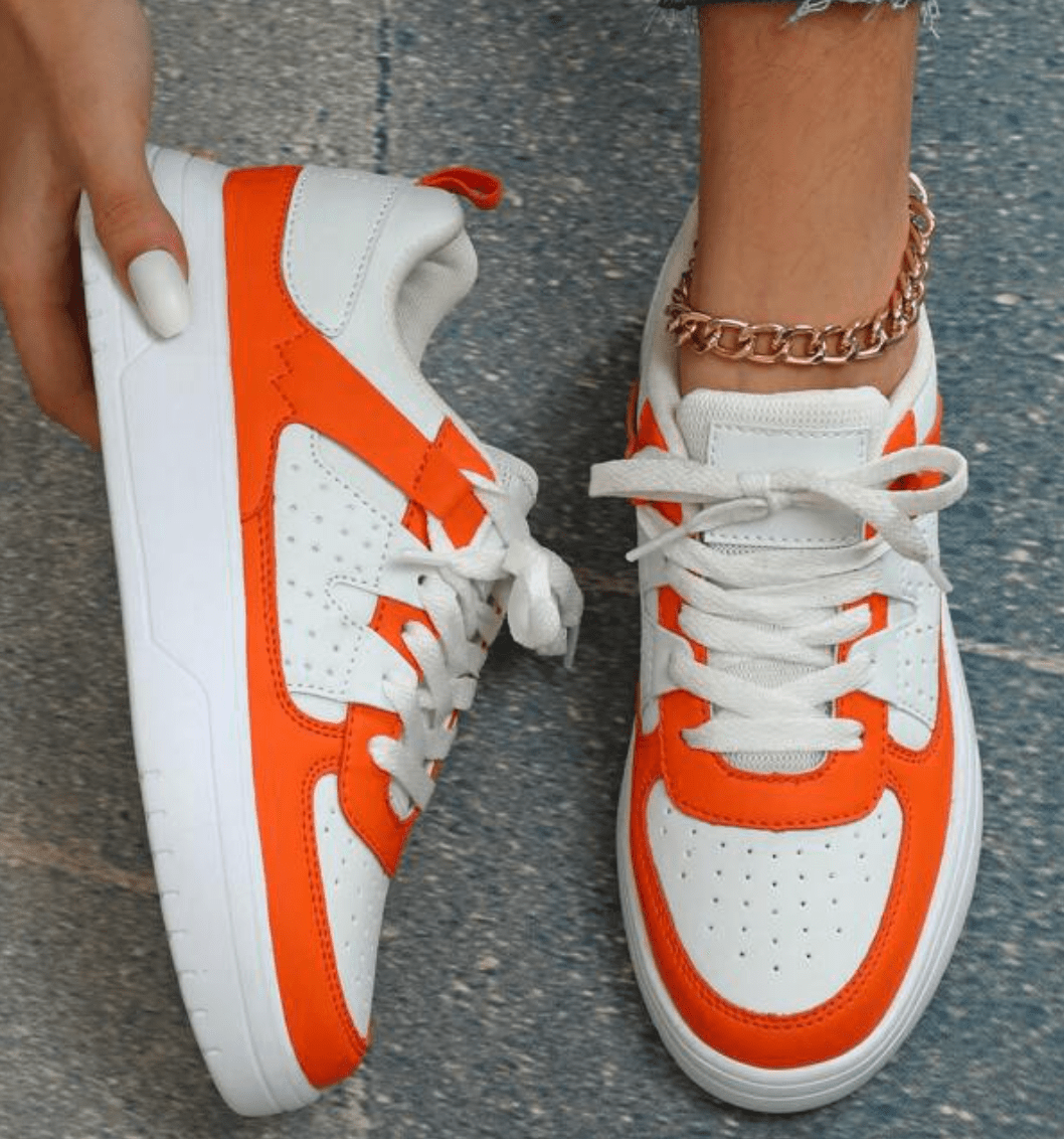 Women’s Platform Sneakers with Perforated Toe and Panel Detail
