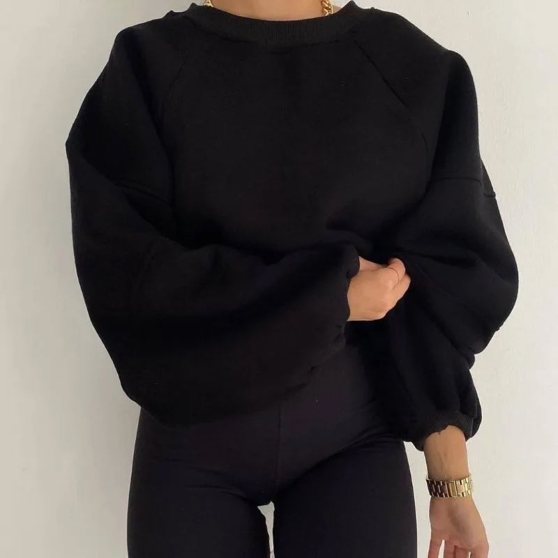 Women’s Raglan Sleeve Sweatshirt – Relaxed Crew-Neck Pullover for Everyday Casual Layering