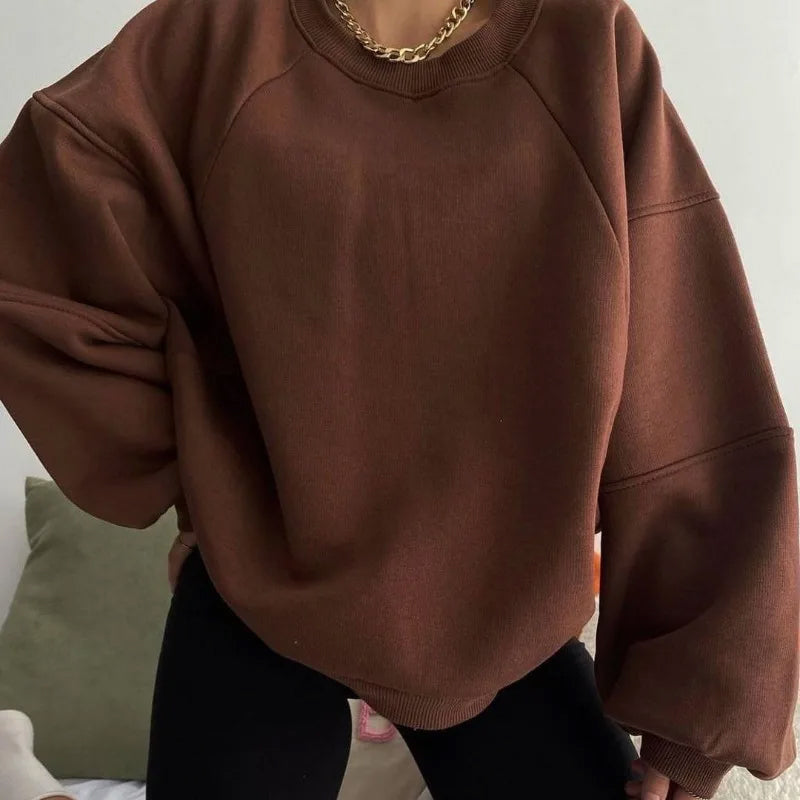 Women’s Raglan Sleeve Sweatshirt – Relaxed Crew-Neck Pullover for Everyday Casual Layering