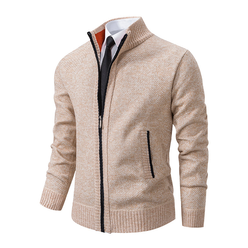 Gilet zippé texturé pour homme – Maille à col montant pour une tenue élégante et décontractée