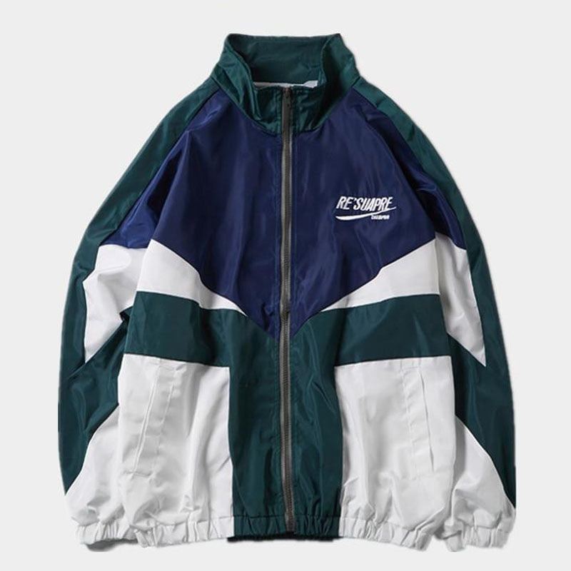 Farbblock-Bomberjacke für Herren – Bestickte Jacke mit Reißverschluss im Retro-Sportswear-Stil