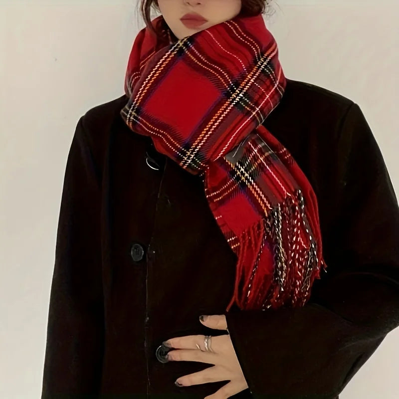 Cachecol de inverno com toque de caxemira para mulher – écharpe macia estampada com franjas para usar em camadas elegantes durante o outono e o inverno