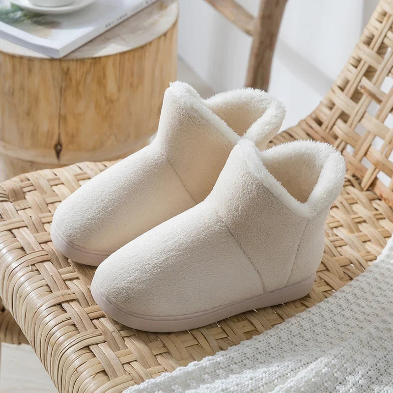 Botins de pantufa unissexo com forro de lã - calçado de casa quente até ao tornozelo com sola texturada antiderrapante