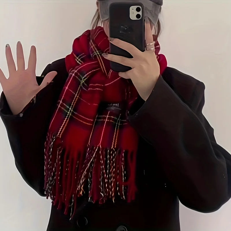 Cachecol de inverno com toque de caxemira para mulher – écharpe macia estampada com franjas para usar em camadas elegantes durante o outono e o inverno