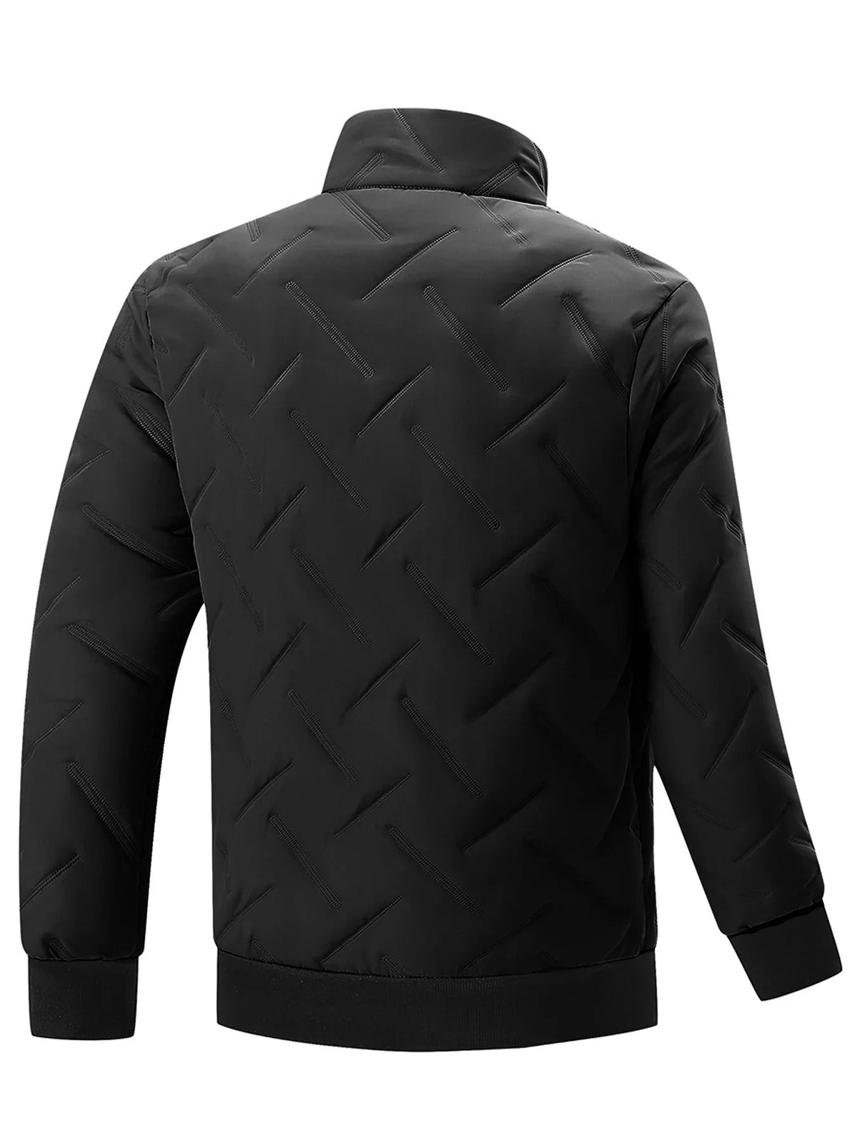 Men’s Lightweight Bomber Jacket – Textured Casual Winter Layer with Stand Collar and Ribbed Trims