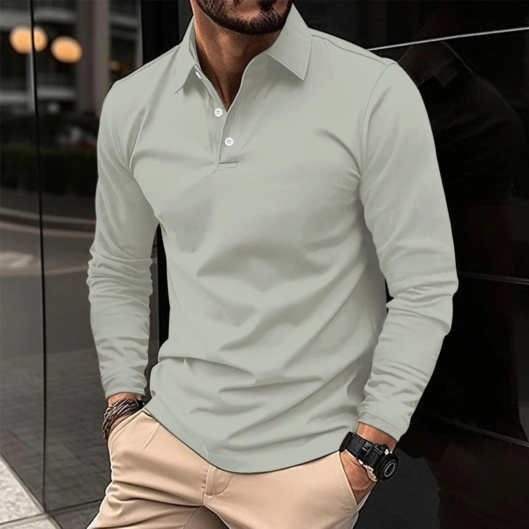 Polo ajusté pour homme à manches longues – haut doux et élégant, style décontracté chic pour le bureau et les soirées