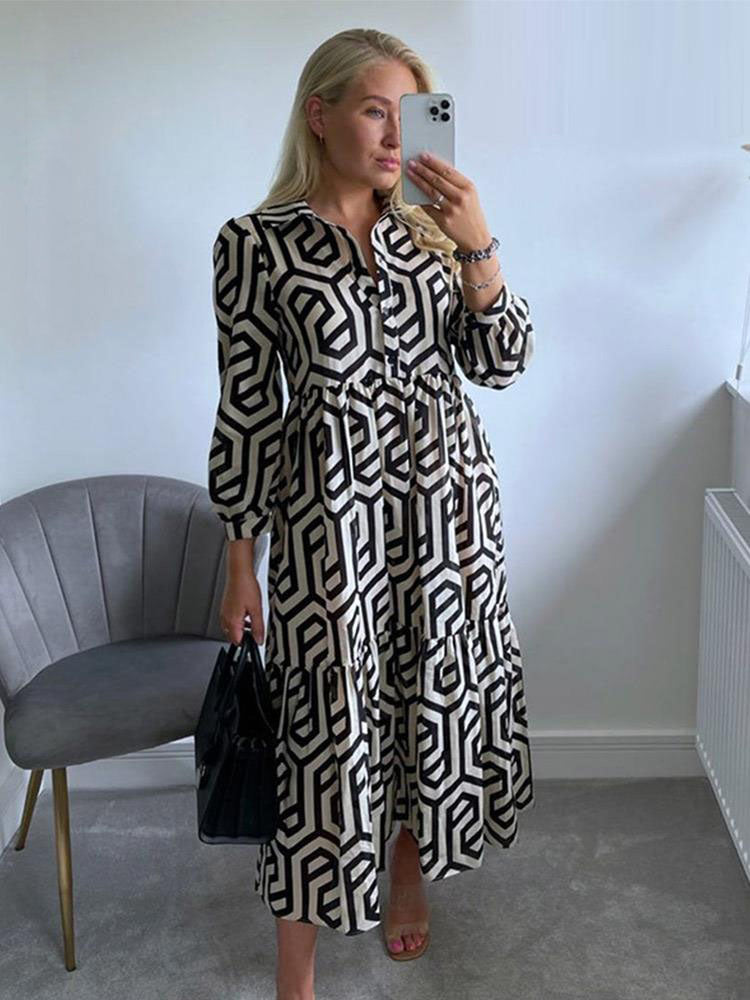 Women’s Printed Shirt Midi Dress – Relaxed A-Line Style for Daily and Occasion Wear