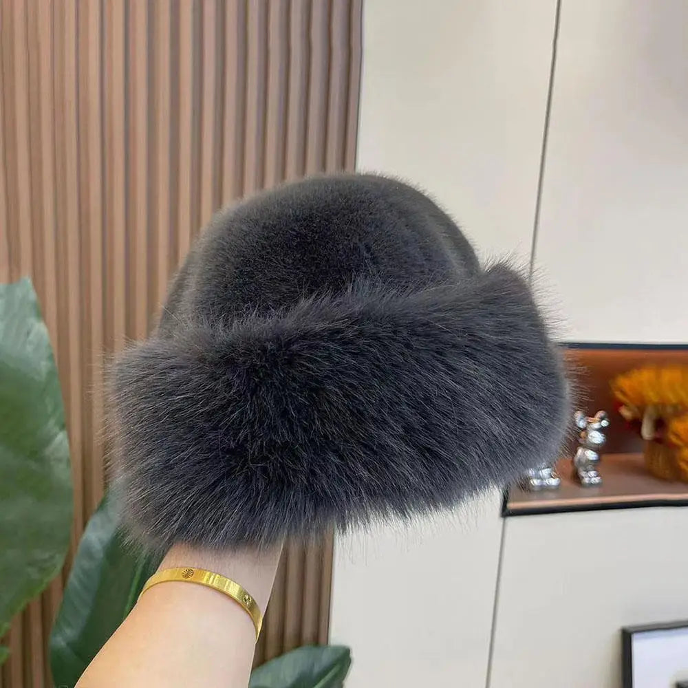 Pluizige imitatiebont-wintermuts voor dames - thermische, winddichte skimuts met oorbedekking voor warme bescherming bij koud weer