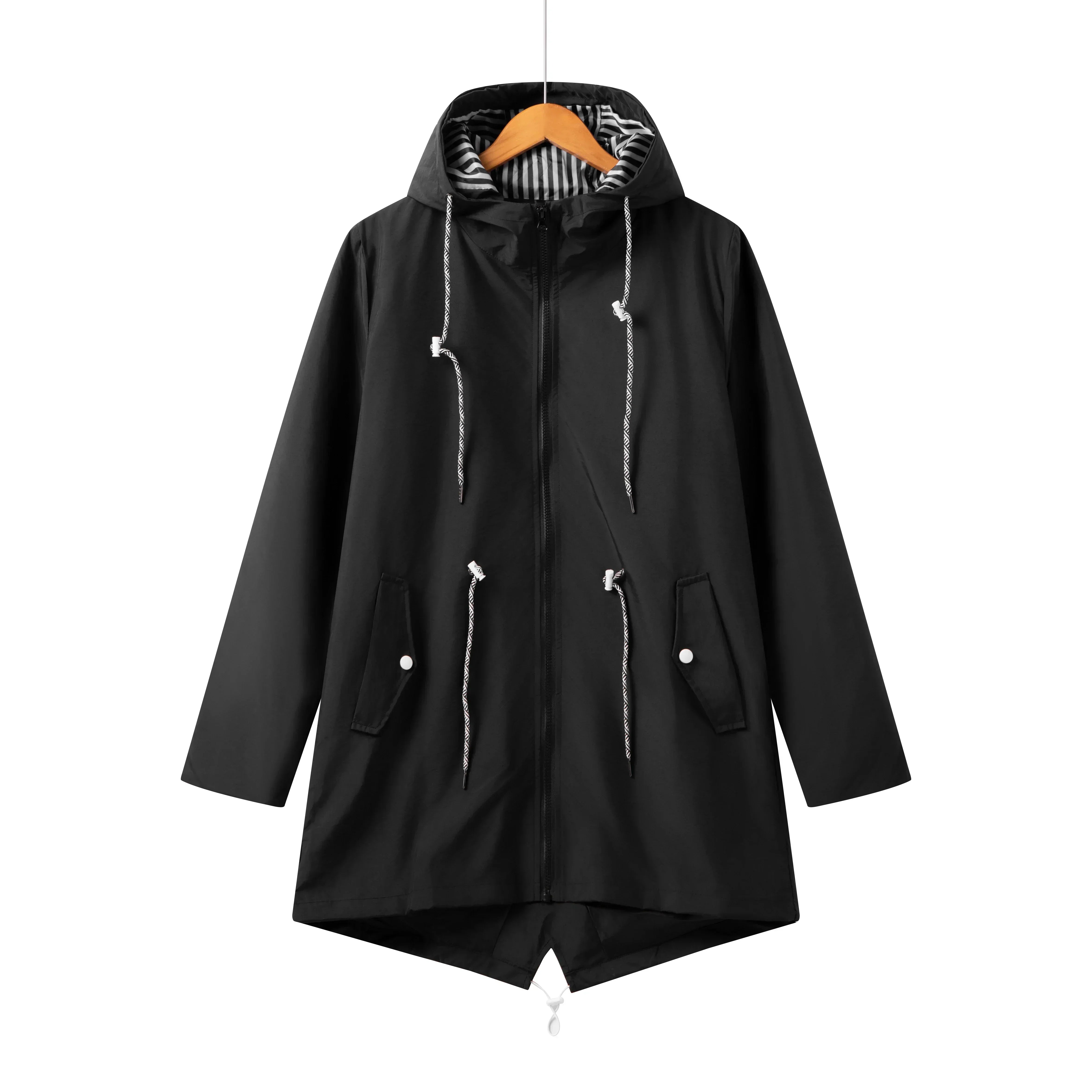 Dámská parka s kapucí a stahovací šňůrkou – kabát na zip do přechodného počasí