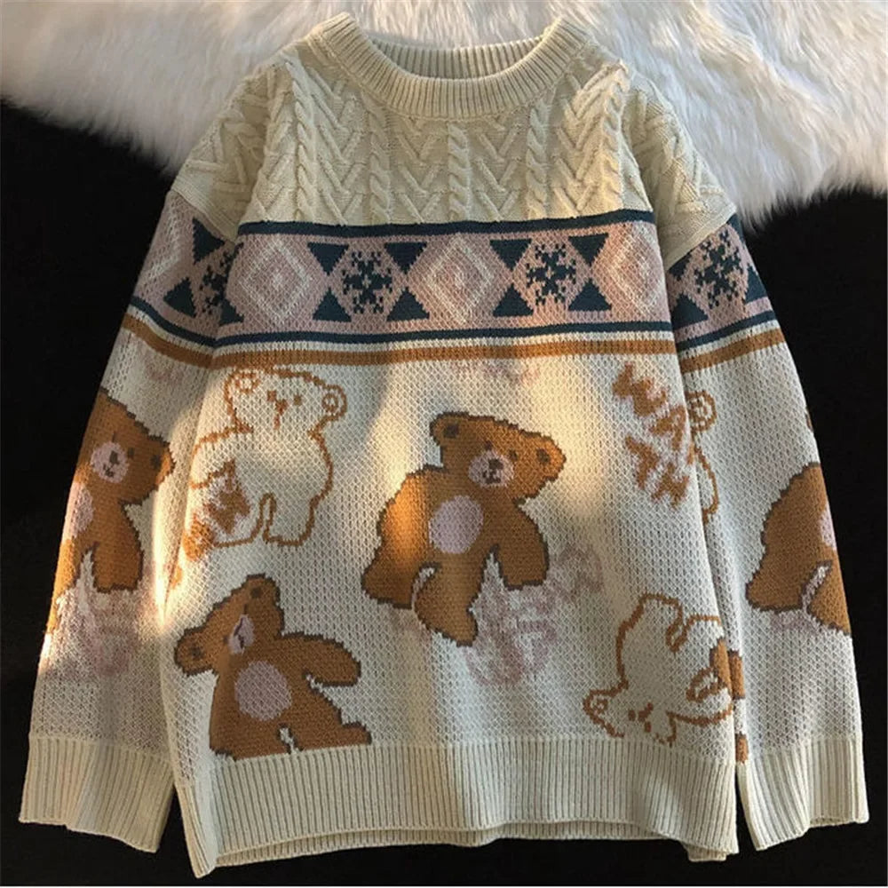 Maglione da donna in maglia a trecce con orsetti – Strato originale e accogliente per le giornate invernali