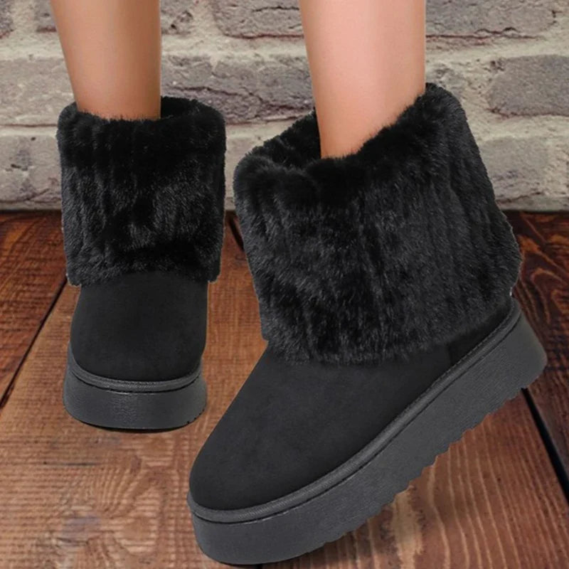 Women’s Plush-Trim Slip-On Snow Boots – Water-Resistant Winter Ankle Boots with Supportive Sole