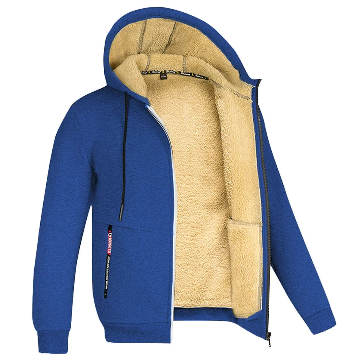Veste polaire à capuche en peluche pour homme - couche d'hiver épaisse zippée avec poignets côtelés