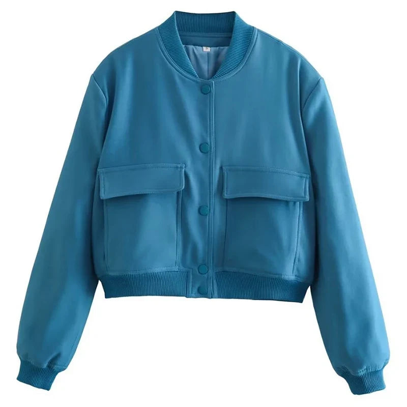 Women’s Relaxed Fit Bomber Jacket – Cropped Snap-Front Layer for Autumn and Winter Casual Wear