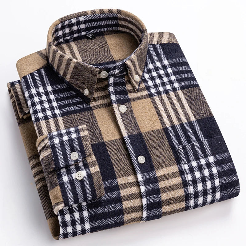 Men’s Button-Down Plaid Flannel Long Sleeve Casual Shirt
