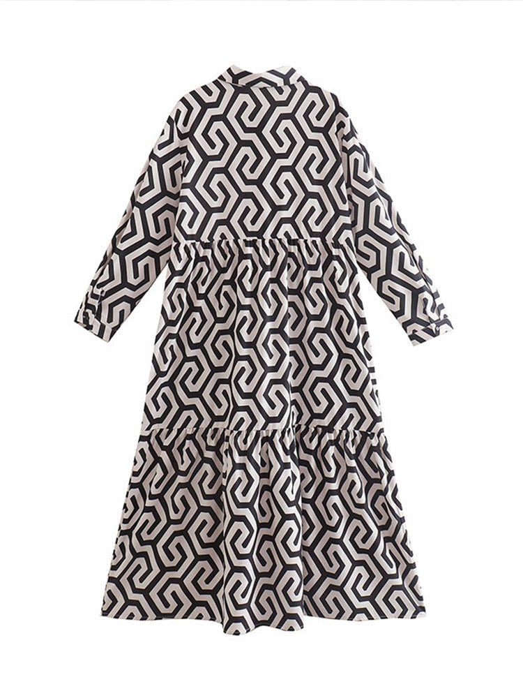 Women’s Printed Shirt Midi Dress – Relaxed A-Line Style for Daily and Occasion Wear