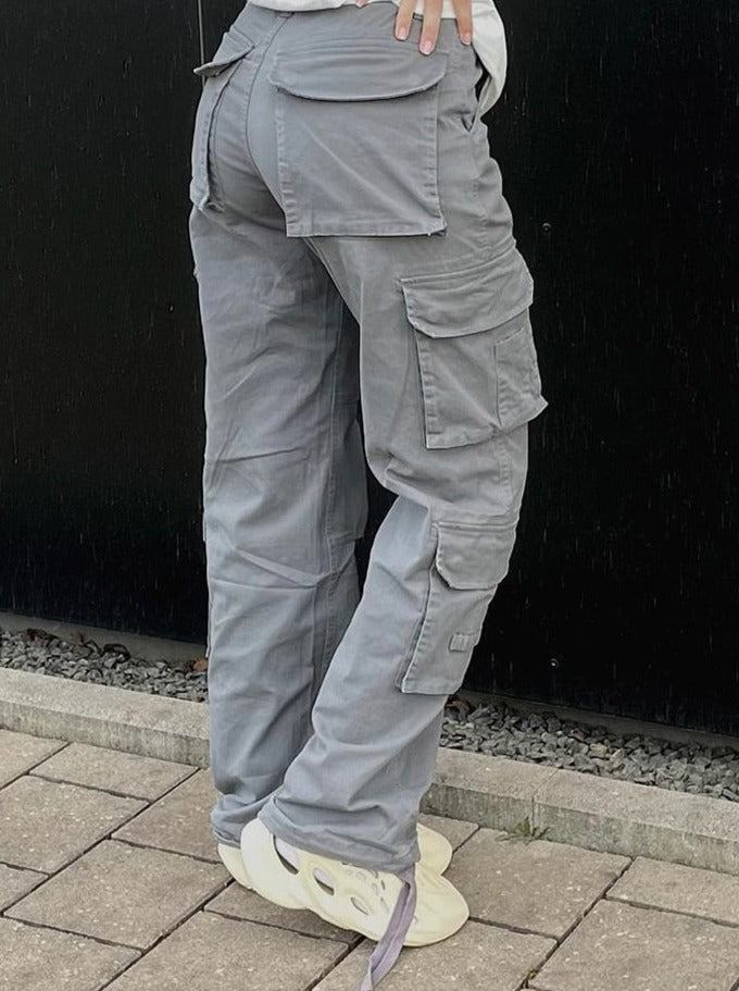 Women’s Wide Leg Cargo Trousers – Relaxed Loose Fit Utility Pants for Casual Everyday Streetwear