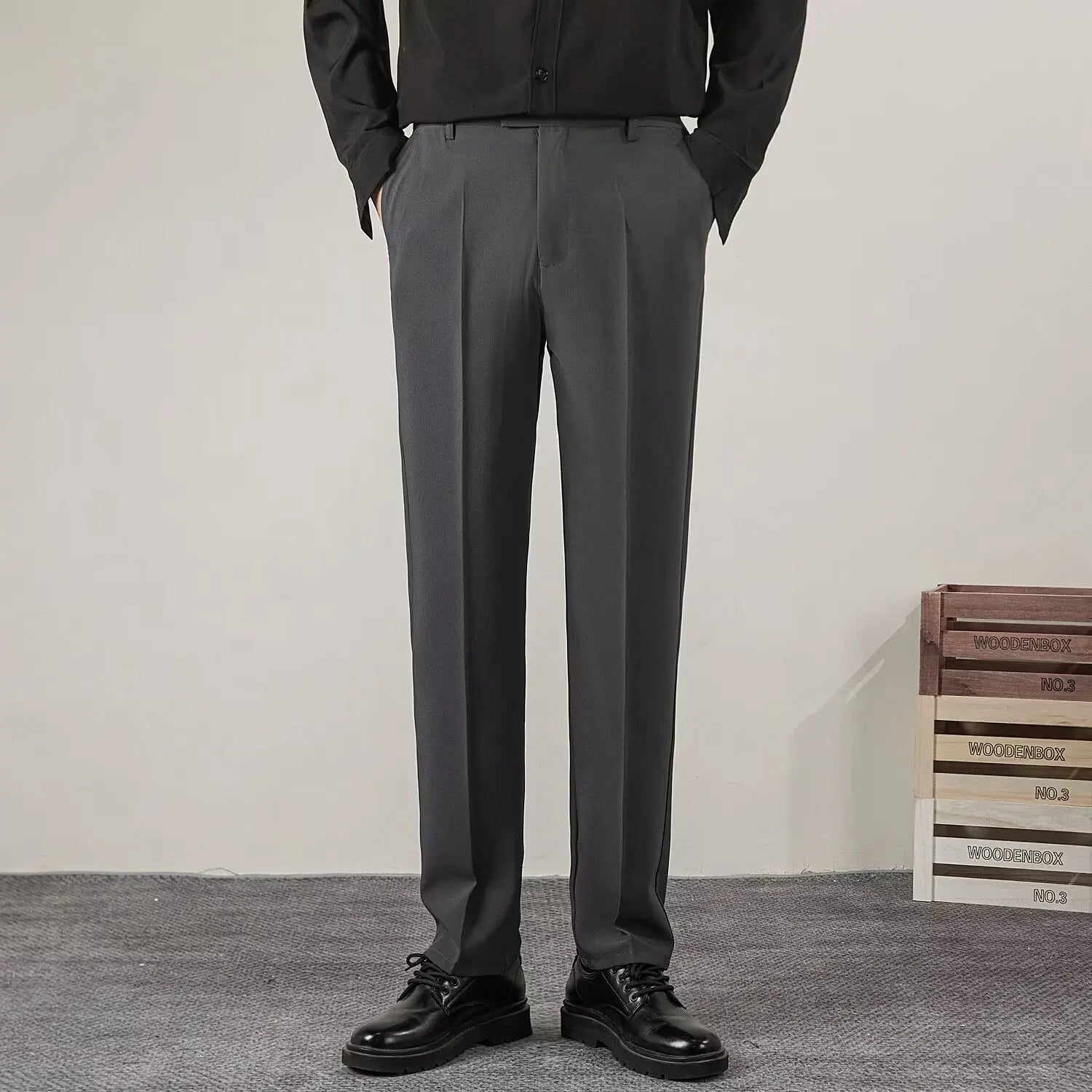 Męskie dopasowane eleganckie spodnie formalne na smart casual do biura