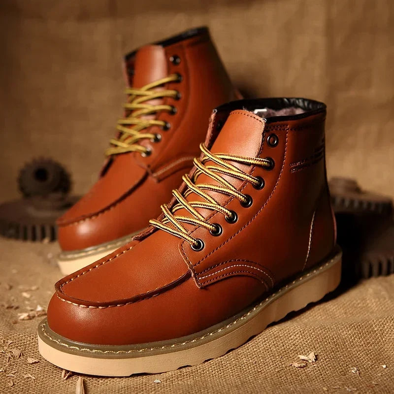 Men’s Fur-Lined Leather Snow Boots – Water-Resistant Lace-Up Winter Ankle Boots with Anti-Slip Sole
